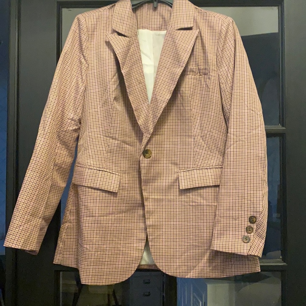 Pink plaid blazer